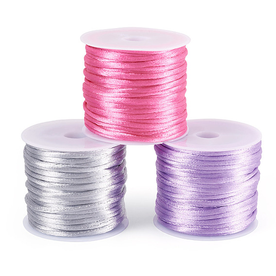 3 rouleaux 3 couleurs cordons en nylon satin queue de rat, fils de perles pour la fabrication de bracelets et de bijoux, nœud chinois, macramé