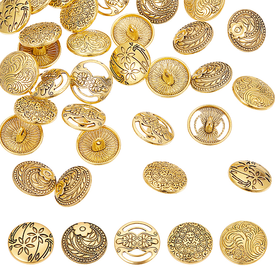 30 шт. 5 стили пуговицы из цинкового сплава с хвостовиком, 1-луночное, плоская круглая с цветочным узором