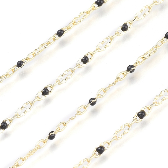 Brass Oval Link Chains, with Enamel & Spool, Unwelded, Long-Lasting Plated, Real 18K Gold Plated