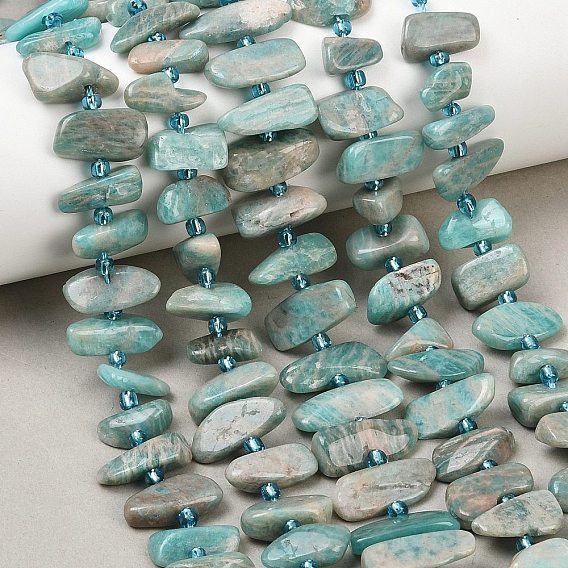 Natural Amazonite Beads Strands, Nuggets, with Seed Beads