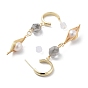 Natural Quartz Dangle Stud Earrings, with Brass Pearl Findings and 925 Sterling Silver Pins, Rhombus