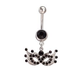 Piercing Jewelry Real Platinum Plated Brass Rhinestone Mask Navel Ring Belly Rings, 38x22mm