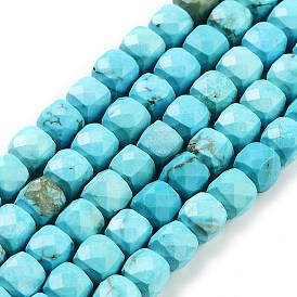 Dyed Natural Turquoise Beads Strands, Faceted, Cube