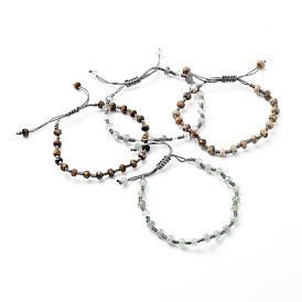 Adjustable Faceted Natural Gemstone Braided Bead Bracelets, with Nylon Cord