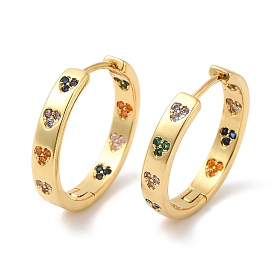 Colorful Cubic Zirconia Heart Hoop Earrings, Rack Plating Brass Jewelry for Women, Cadmium Free & Lead Free