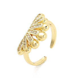 Crown Brass Micro Pave Clear Cubic Zirconia Open Cuff Ring for Women