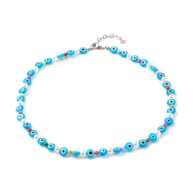 Beaded Necklaces, with Lampwork & Acrylic & ABS Plastic Beads, 304 Stainless Steel & Brass Findings, Eye