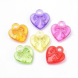 Transparent Acrylic Charms, Heart with Bowknot