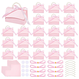 Бумажные коробки для упаковки конфет в форме сумочки, с ручками, украшенными искусственным жемчугом