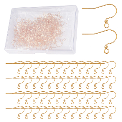 200Pcs Brass Earring Hooks, with Horizontal Loop and Beads, Long-Lasting Plated