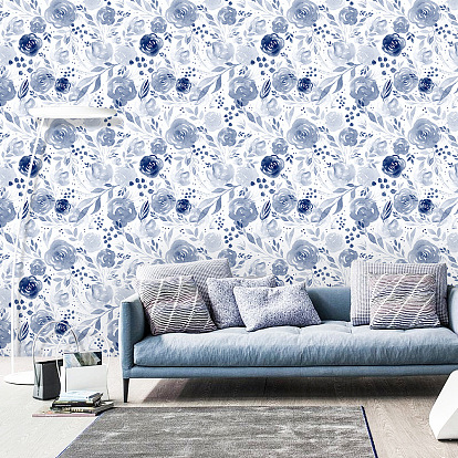 Blue Watercolor Floral Backdrop Removable Wallpaper Peel and Stick Mural Transformation Self Adhesive Wallpaper Background Wall Wallpaper