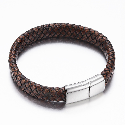 PU Leather Cord Bracelets, with 304 Stainless Steel Magnetic Clasps
