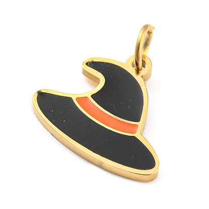 Halloween 304 Stainless Steel Charms, with Enamel and Jump Ring, Real 14K Gold Plated, Witch Hat Charm