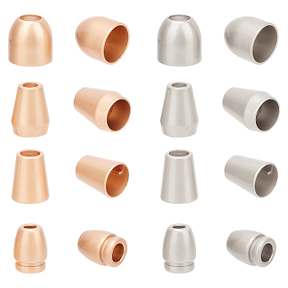 64Pcs 8 Style Zinc Alloy Cord Ends, End Caps, Cone & Half Round & Column
