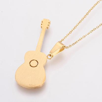 304 Stainless Steel Enamel Jewelry Sets, Pendant Necklaces and Stud Earrings, Guitar