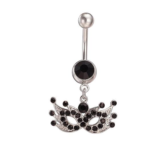 Piercing Schmuck echte platinierte Messing Strass Maske Nabel Ring Bauchringe, 38x22 mm