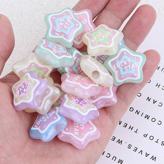 Прозрачные акриловые европейские бусины с принтом, бусины с большим отверстием, звезда