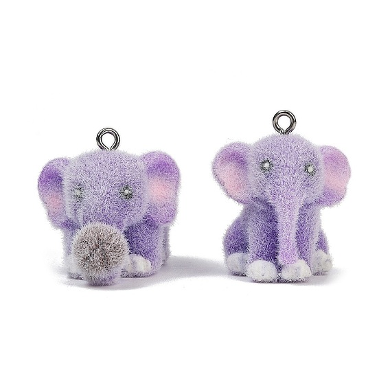 Подвески из флокированной смолы, слон, с платиново-железными петлями