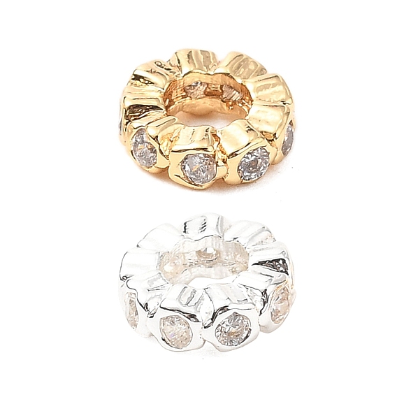 Латунные микро проложить кубического циркония бусы, без кадмия, без никеля и без свинца, плоско-круглые