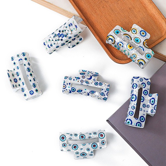 Прямоугольник со сглазом, заколки для волос из ПВХ с когтями, аксессуары для волос для женщин и девочек