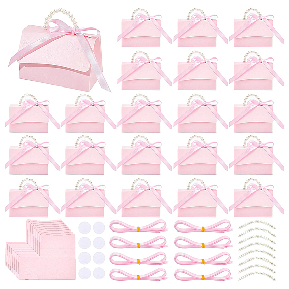 Бумажные коробки для упаковки конфет в форме сумочки, с ручками, украшенными искусственным жемчугом