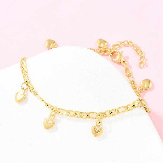 304 из нержавеющей стали шарм браслеты, сердце, браслеты из кабельной цепи, ионное покрытие (ip)