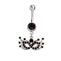 Piercing Schmuck echte platinierte Messing Strass Maske Nabel Ring Bauchringe, 38x22 mm