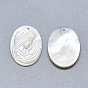 Natural White Shell Mother of Pearl Shell Pendants, Oval with Carved Virgin and Child