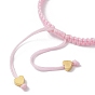 Alloy Rhinestone Heart Link Bracelet, Nylon Thread Braided Adjustable Bracelet