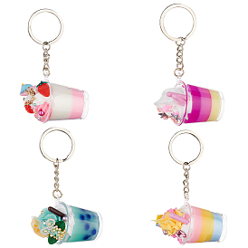 4Pcs 4 Style Plastic Pendant Keychains, with Iron Key Rings, Platinum, Ice Cream