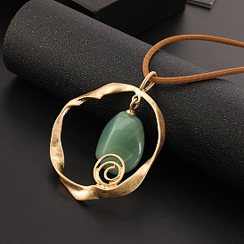 Сплав кольцо и смоляной овальный кулон искусственная кожа шнур длинные ожерелья для женщин, темно-зеленый