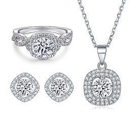 Chic Sterling Silver Cubic Zirconia Jewelry Set - Earrings, Necklace & Ring