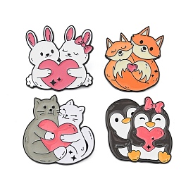 Милые объятия животных с эмалированными булавками в форме сердца, броши из сплава для одежды рюкзака