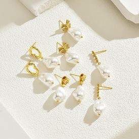 Элегантные латунные серьги-гвоздики, золотые, с пластиковой имитационной жемчужиной