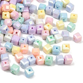 Непрозрачные акриловые бусины, кубические, с покрытием AB цвета