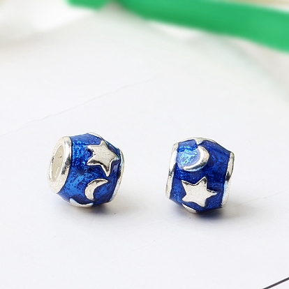 Alloy Enamel European Beads, Large Hole Beads, Rondelle with Star & Moon