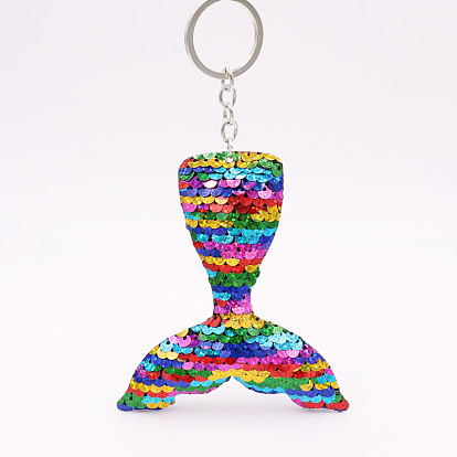 Reflective Double-sided Sequin Fish Tail Keychain Mermaid Sequin Bag Keychain Pendant