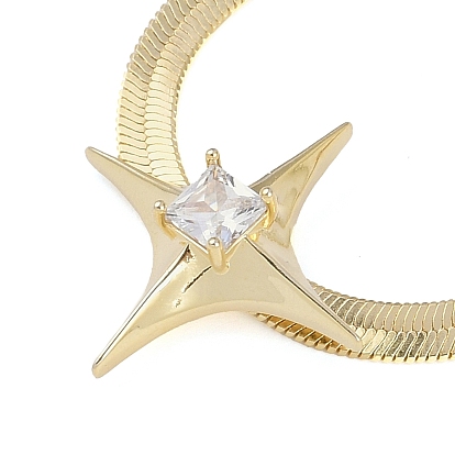 Стойка с покрытием из латуни, прозрачный кубический цирконий, плоская цепочка в виде змеи, кулон со звездой, ожерелья для женщин, долговечный, без свинца и без кадмия