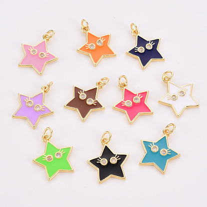 Латунные микропаве прозрачные подвески с фианитом, с эмалью и прыжковым кольцом, без кадмия, без никеля и без свинца, улыбающееся лицо звезды, реальный 16 k позолоченный