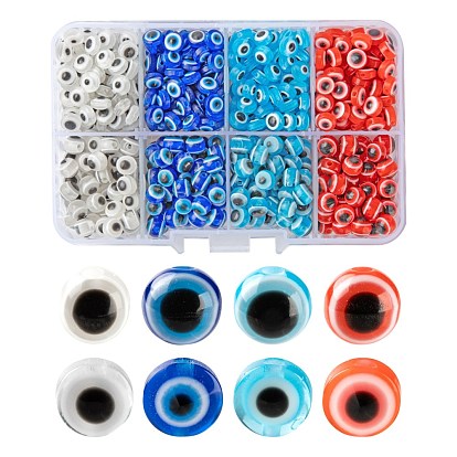 8 Style Resin Beads, Flat Round & Round with Evil Eye