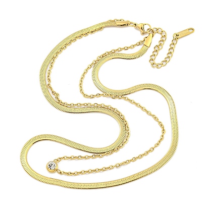 Ионное покрытие (IP) 304 двухслойные ожерелья из нержавеющей стали с прозрачным фианитом, женские ожерелья из цепочек «елочка» и косичек