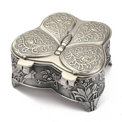 Butterfly European Classical Princess Jewelry Boxes, Alloy Carved Rose Jewelry Boxes, for Craft Gift