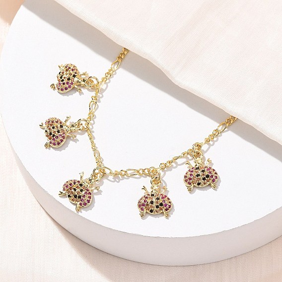 Подвеска в виде божьей коровки из латуни с микропаве из разноцветных кубических цирконий, без кадмия и без свинца, долговечный, стойки покрытие