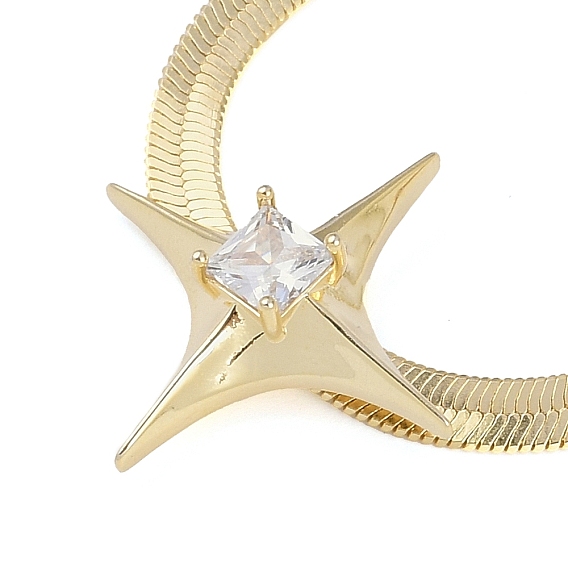 Стойка с покрытием из латуни, прозрачный кубический цирконий, плоская цепочка в виде змеи, кулон со звездой, ожерелья для женщин, долговечный, без свинца и без кадмия