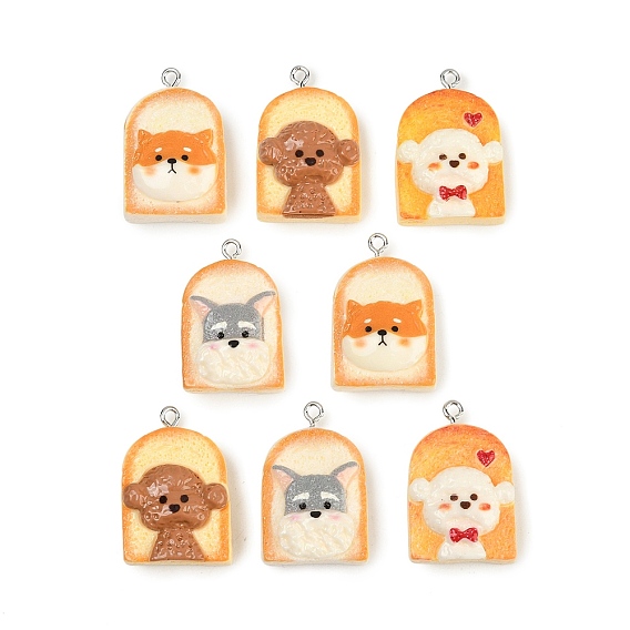 Кулон с имитацией еды из смолы, Щенячий тост с талисманом, с железной платиной петлей