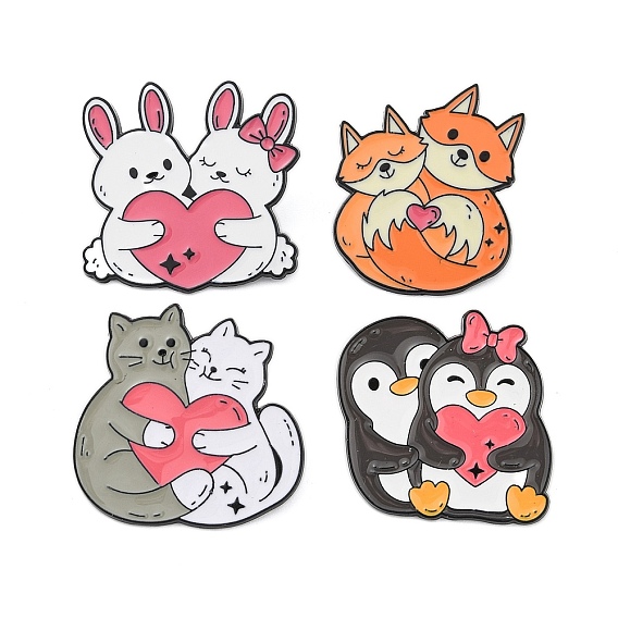 Милые объятия животных с эмалированными булавками в форме сердца, броши из сплава для одежды рюкзака