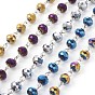 Handmade Electroplate Glass Beaded Chains, Unwelded, with Iron Eye Pin, Rondelle