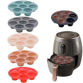Portable Foldable Air Fryer Silicone Muffin Pans, 7 Cups Non-stick Cupcake Pan, Flat Round