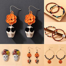 Colorful Skull Beaded Earring for Halloween Costume Party