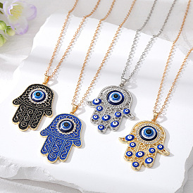 Bohemian Devil Eye Necklace with Fatima Hand and Turkish Blue Eye Pendant